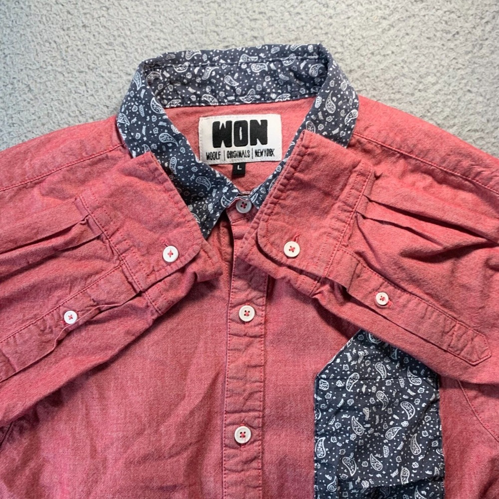 WON Woolf Originals New York Shirt Mens Large Button Up Long Sleeve Red Gray - Picture 7 of 8